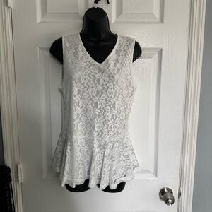 Saks Fifth Avenue White Lace Peplum Blouse - size L